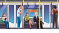 People sitting and standing inside subway train Royalty Free Stock Photo