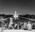 People sitting on the steps of Lincoln Memorial in Washington and view over reflecting pool - WASHINGTON DC - COLUMBIA -