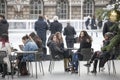 People sitting at the table at the Annual Christmas Ice Rink at the Historic Somerset House Royalty Free Stock Photo