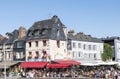 People Sitting on the Terrace of the Restaurant. Port of Honfleur in the Calvados department in northwestern France