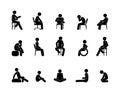 People sitting, various poses, isolated stick figure pictograms