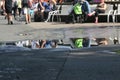 People are sitting on a bench waiting Royalty Free Stock Photo