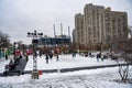 People skating at the Harbourfront Centre ice rink in Toronto. Royalty Free Stock Photo