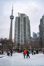 People skating at the Harbourfront Centre ice rink in Toronto. Royalty Free Stock Photo