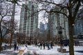 People skating at the Harbourfront Centre ice rink in Toronto. Royalty Free Stock Photo