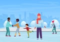 The people skating on an open-air rink in the winter vector illustration. Royalty Free Stock Photo