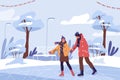 People skating together in a park, vector banner. Royalty Free Stock Photo