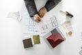 People sketching house plan blueprint Royalty Free Stock Photo