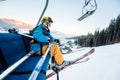 People on ski lift in the mountains Royalty Free Stock Photo