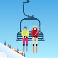 People Skier On Cable Car Transportation Rope Way Over Mountain Hill Royalty Free Stock Photo