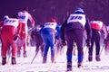 People skiing competitions at the beginning of the ski slope at the ski resort