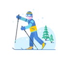 People skiing flat style design. Skis isolated, skier and snow, cross country skiing, winter sport, season and mountain