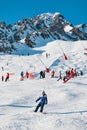 People skiing. Mountain view. Chamonix, France.