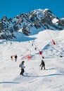 People skiing. Mountain view. Chamonix, France.