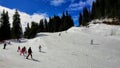 People skiing at Pamporovo ski resot in Bulgaria