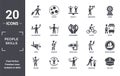 people.skills icon set. include creative elements as traveler, award, cyclist, diving mask, sensitivity, diver filled icons can be