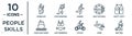 people.skills linear icon set. includes thin line journalist, runner, safety vesty, lady swimwear, diver, knitting, cargo ship