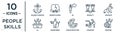 people.skills linear icon set. includes thin line sailboat anchor, de, traveler, seamstrees, chauffer, rescuer, dj icons for