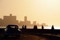 People and skyline of La Habana, Cuba, at sunset Royalty Free Stock Photo