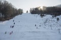 People sledge downhill in the winter Royalty Free Stock Photo