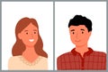 Man and Woman Portraits of People, Couple Vector Royalty Free Stock Photo