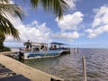 The people at snorkeling underwater and fishing tour by boat at the Caribbean Sea at Roatan, Honduras