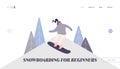 People Snowboarding Website Landing Page. Snowboard Woman Rider Character Having Fun and Winter Mountain Sports Royalty Free Stock Photo