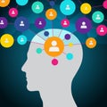 People in social network, communication, contacts, business. Social media in the head. Flat design, icons