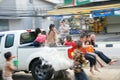 People in a Songkran water fight festival in Chiangmai, Thailand Royalty Free Stock Photo