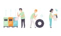 People Sorting Waste for Recycling Set, Male and Female Characters Separating Trash to Reduce Environmental Pollution