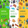 People Sorting Waste Rubbish Concept Banner Vecrtical Set 3d Isometric View. Vector Royalty Free Stock Photo