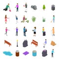 People Sorting Waste Rubbish Concept Icon Set 3d Isometric View. Vector
