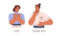 People speak sign language, flat vector illustration on white