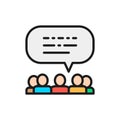 People with speech bubbles, feedback, opinion of people, reviews color line icon