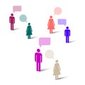 People with speech bubbles. Stick figure simple icons. Vector illustration Royalty Free Stock Photo