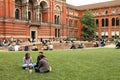 People spending their sunday afternoon in the courtyard at the Victoria and Albert Museum in London