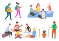 Outdoor Campfire People Camping Friends Vector