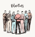 People spirit team volunteers vector care drawn Royalty Free Stock Photo