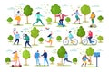 People in sport outdoor activity vector illustration, cartoon active flat characters have fun from healthy lifestyle set Royalty Free Stock Photo
