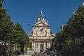 People in square in front of main building of Sorbonne University