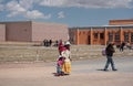 People at the square of Tiwanaku site, Bolivia
