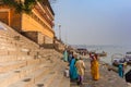 People at the stairs leading to the Ganges river in Varanasi
