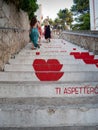 people on the Stairway of Love, legend of Cristalda and Pizzomunno - Vieste- Italy