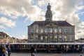 People and stalls, stores, cafe and restaurant at Markt Maastricht in Maastricht, Netherlands. Royalty Free Stock Photo