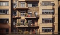 People stand on balconies in residential building in Berlin Germany on Monday Nov. 9 2020. Royalty Free Stock Photo