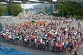 People stand in queue to Oceanarium in the Park of VDNH in Moscow. Russia. Royalty Free Stock Photo