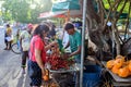 People Standing Around a Fruit Stand, Mauritius Royalty Free Stock Photo