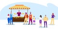 People standing line queue to baked goods stall fair concept men women buying fresh bread at outdoor market full length Royalty Free Stock Photo