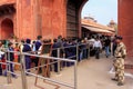 People standing in line to get inside Taj Mahal complex in Agra, Uttar Pradesh, India