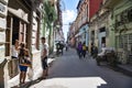 People talking in street with ruinous houses, Havana, Cuba Royalty Free Stock Photo